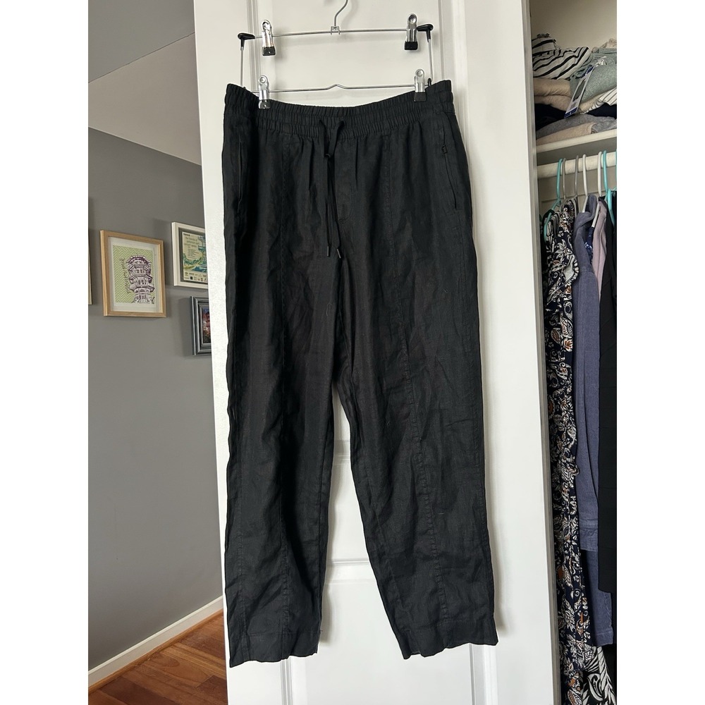 Athleta Women's Black 100% Linen Lightweight Drawstring Waist Pant Size M